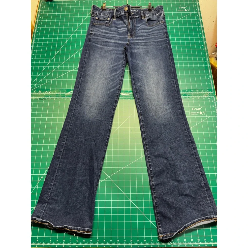 American Eagle Favorite Boyfriend Jeans Womens 12 X-Long Blue Stretch Denim